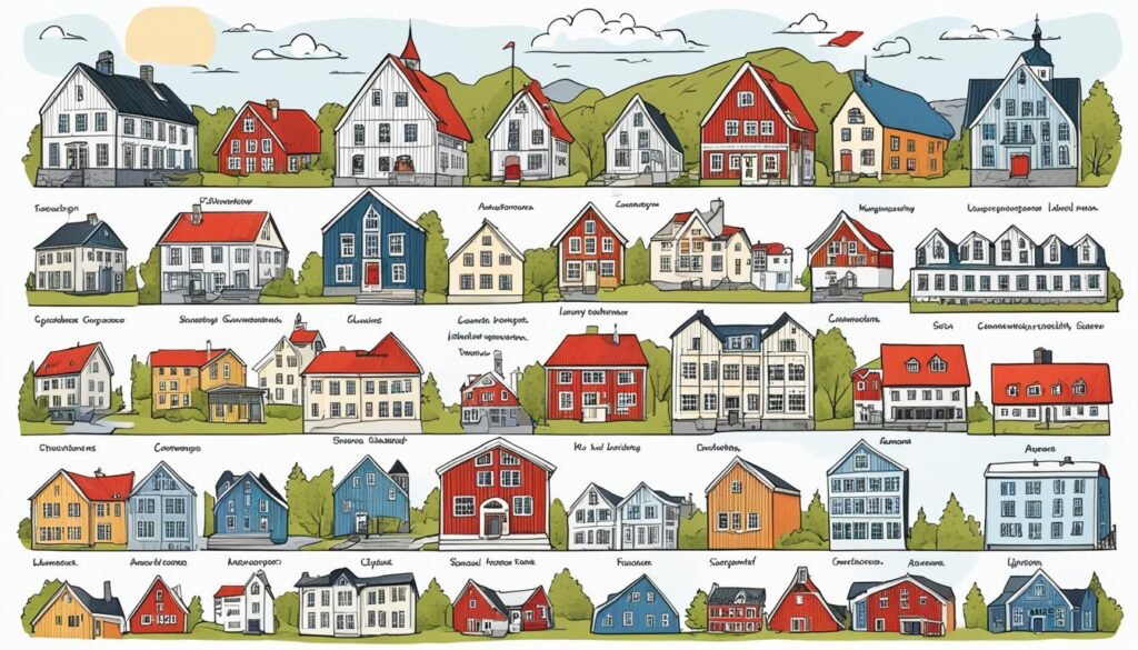 描述建筑物与建筑风格的挪威语词汇