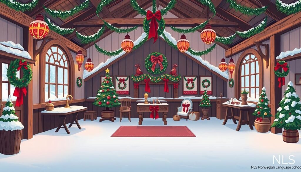 北欧式装饰大厅：传统挪威圣诞装饰